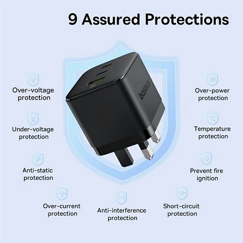 Baseus Charger Wall 65W 2C+U PALM Series UK Black - Image 6