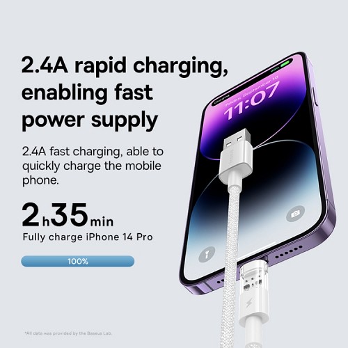 Baseus Cable Lightning to USB-A Gem Series Moon White - Image 2