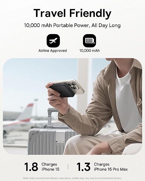 Baseus Powerbank Wireless 22.5W 10000mAh 15W Qi2 Airpow Black - Image 4