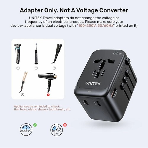 Unitek Charge Wall 65W Travel Adapter 3xUSBC+USBA Black P1122A - Image 16