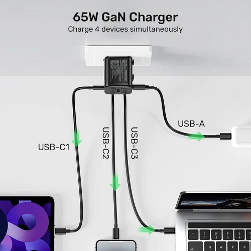 Unitek Charge Wall 65W Travel Adapter 3xUSBC+USBA Black P1122A - Image 5