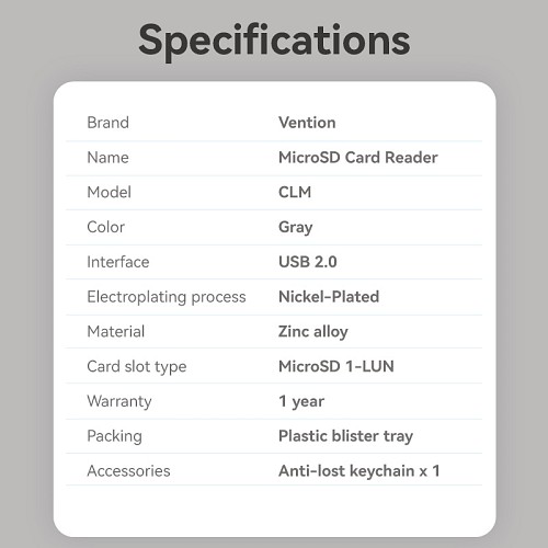 Vention CLMH0 Metal USB-C Card Reader for Micro SD Cards - Image 4
