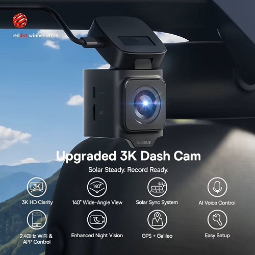 Baseus Car Dashcam Front 3K GPS+Solar PrimeTrip VD1 Black - Image 3