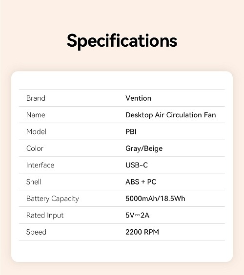 Vention PBIH0 Desktop Air Circulation Fan with Display & Wall Mount - Image 9
