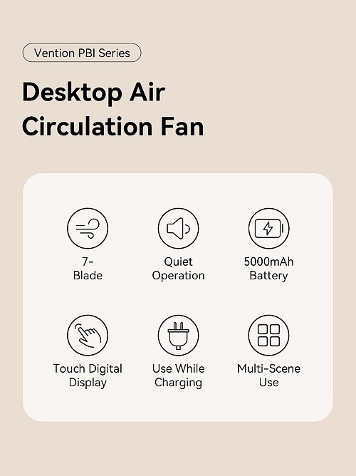Vention PBIH0 Desktop Air Circulation Fan with Display & Wall Mount - Image 2