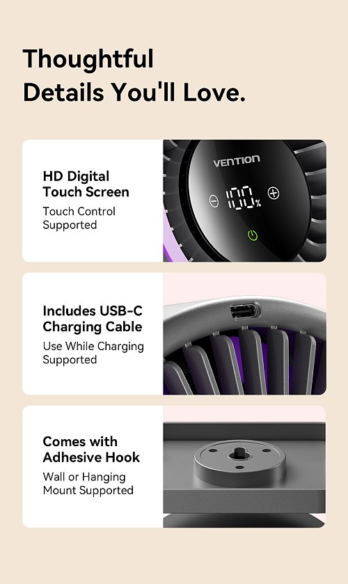 Vention PBIH0 Desktop Air Circulation Fan with Display & Wall Mount - Image 8