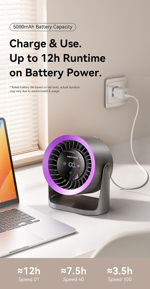 Vention PBIH0 Desktop Air Circulation Fan with Display & Wall Mount - Image 7