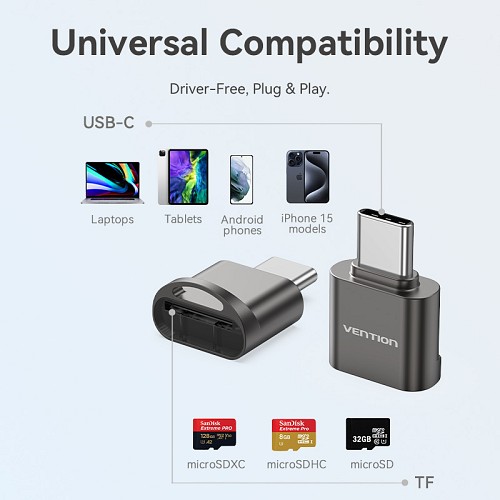 Vention CLMH0 Metal USB-C Card Reader for Micro SD Cards - Image 11