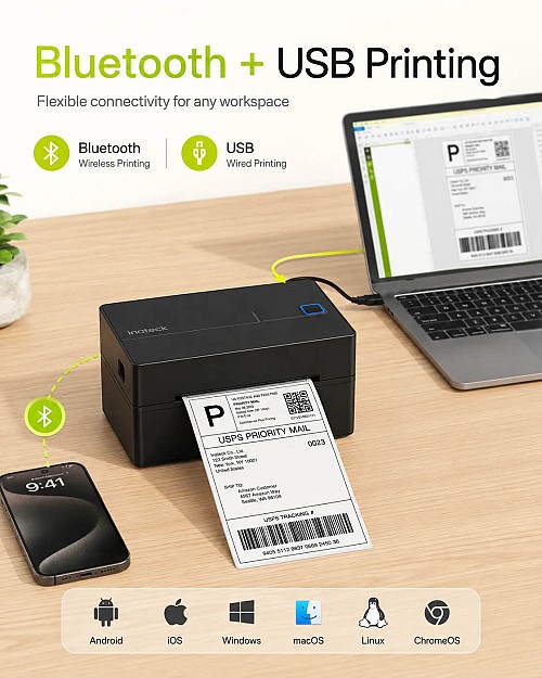Inateck Label Barcode Printer Thermal Bluetooth & USB PR40 Black - Image 2