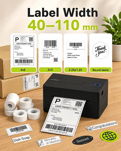 Inateck Label Barcode Printer Thermal Bluetooth & USB PR40 Black - Image 3